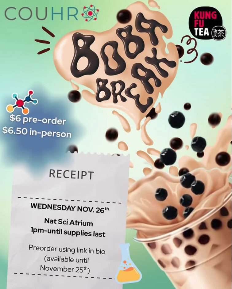 COUHR Boba Break fundraiser event poster